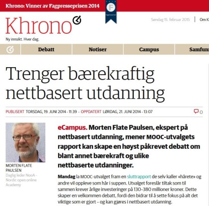 Kronikk i Khrono - bærekraftig nettbasert utdanning