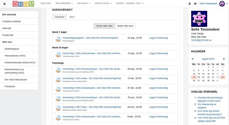 Fremdriftsplan for deltakerne