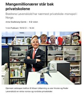 Screenshot of DN Article about Løvenskiold