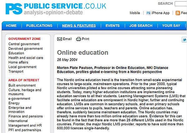 Screenshot of article in publicservice.co.uk